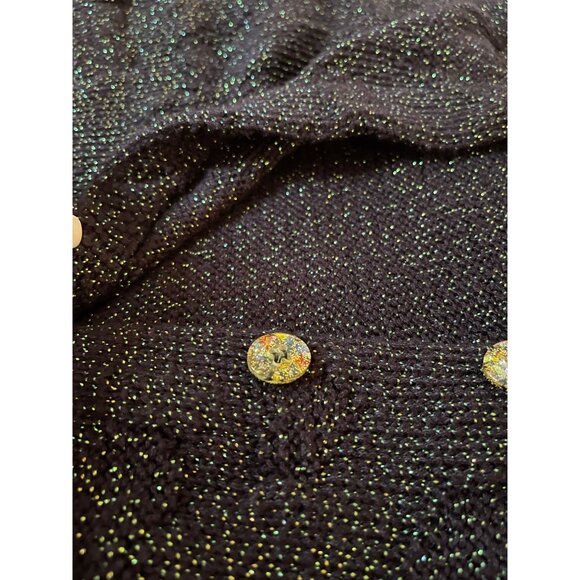 Vintage Womens Duster Sweater Size XL Deep Navy Green Metallic Handmade Casual - Picture 15 of 16